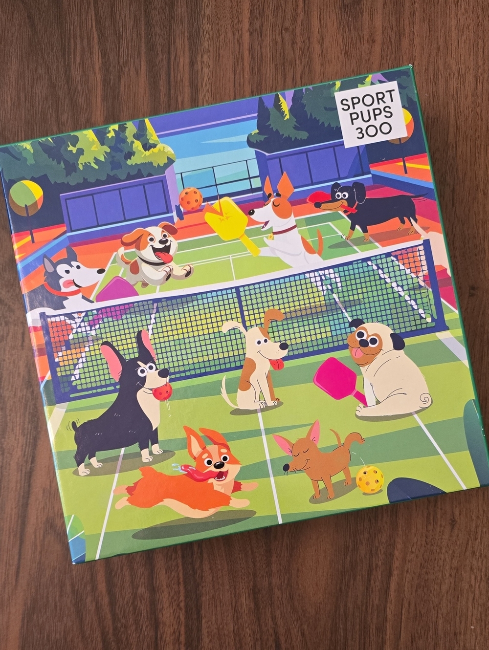 RoseArt Sport Pups 300 Puzzle - Colorful Dog Tennis Court Artwork